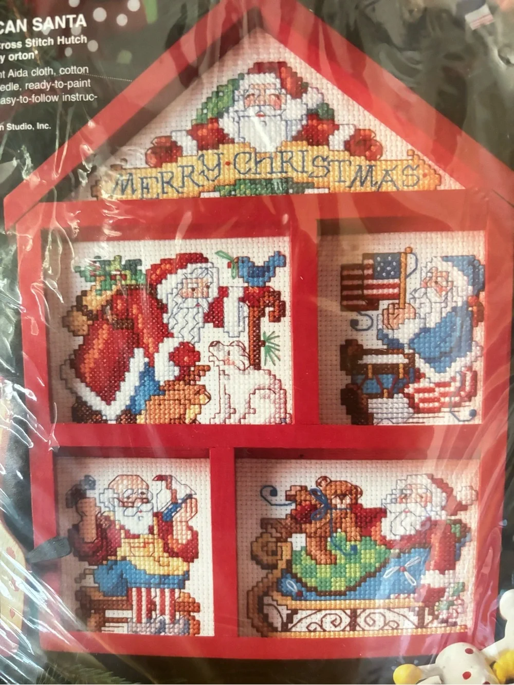 All American Santa Cross Stitch Display Kit - Red - Vintage 1995